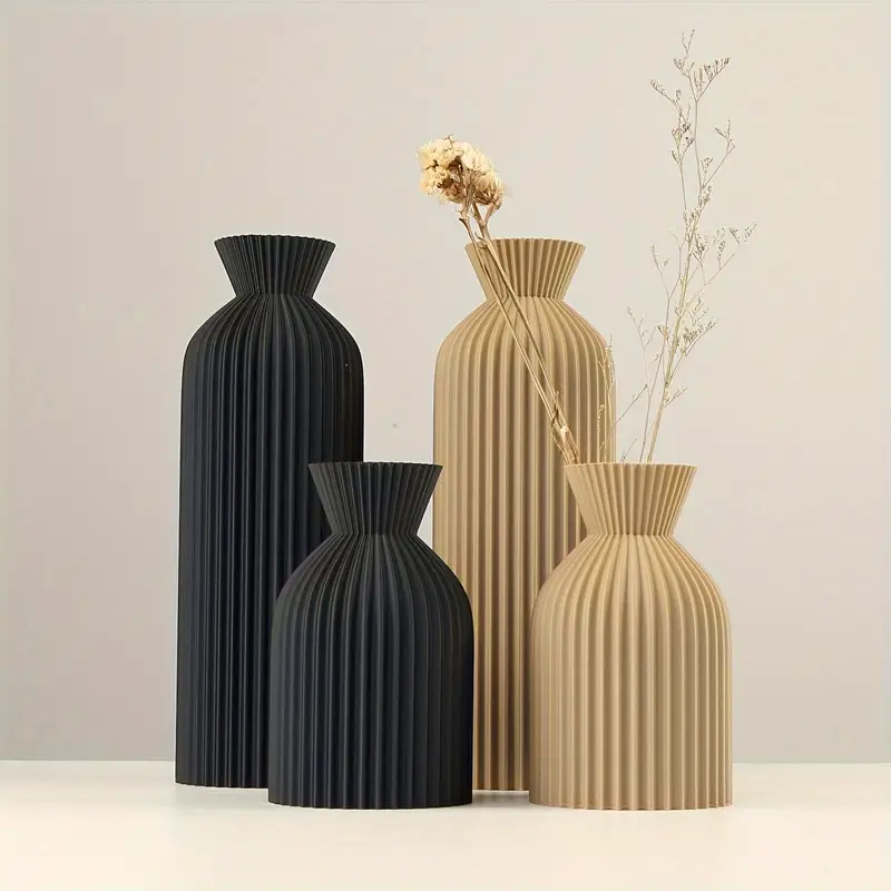 エレガントな黒いプラスチックの花瓶 - 自宅、オフィス、リビングルームのためのボヘミアンシックな装飾センターピース