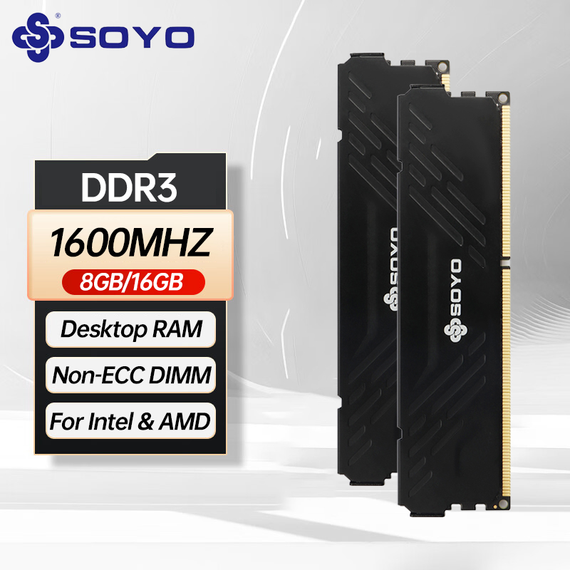 SOYO DDR3 8GB デスクトップメモリ RAM 1600MHz 1.5V 240ピン 非ECC DIMM メモリ RAM Intel & AMD対応 ヒートシンク付き 新品メモリ RAM