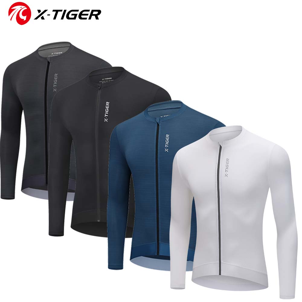 X-TIGER サイクリングジャージ長袖ジッパースポーツメンズサイクリングシャツプロフェッショナルスリムフィット自転車服男サイクリングマイヨ