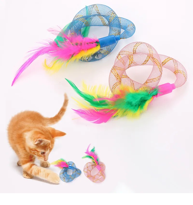 ペットの猫のおもちゃ 羽根バネ付き紐チューブ 弾性おもちゃ ペット用品