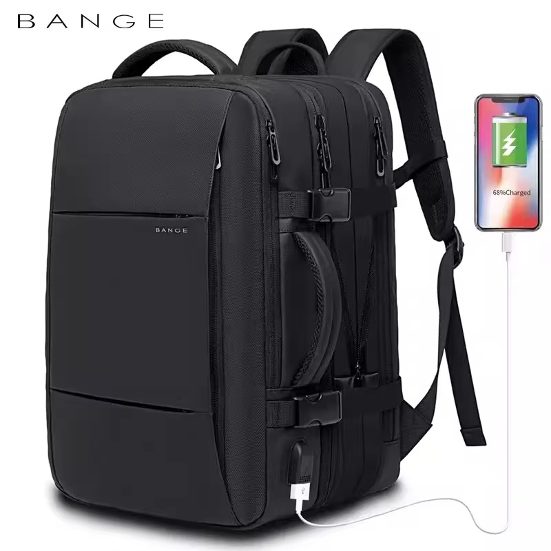 BANGE 旅行バックパック男性ビジネスバックパック学校拡張可能な USB バッグ大容量 17.3 ラップトップ防水ファッションバックパック