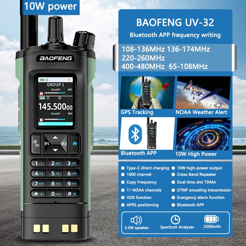 新しい BAOFENG UV-32 トランシーバー GPS 10 ワット Bluetooth アプリプログラミングマルチバンドワイヤレスコピー周波数 Type-C UV32 ハム 2 ウェイラジオ
