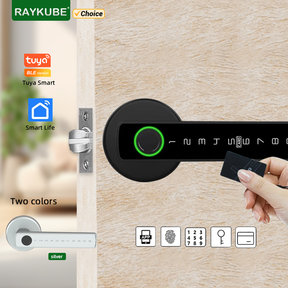 RAYKUBE M5 Tuya BLE スマート指紋ドアロックデジタル電子ロックパスワード/キー/IC カード/スマートライフ/Tuya アプリロック解除