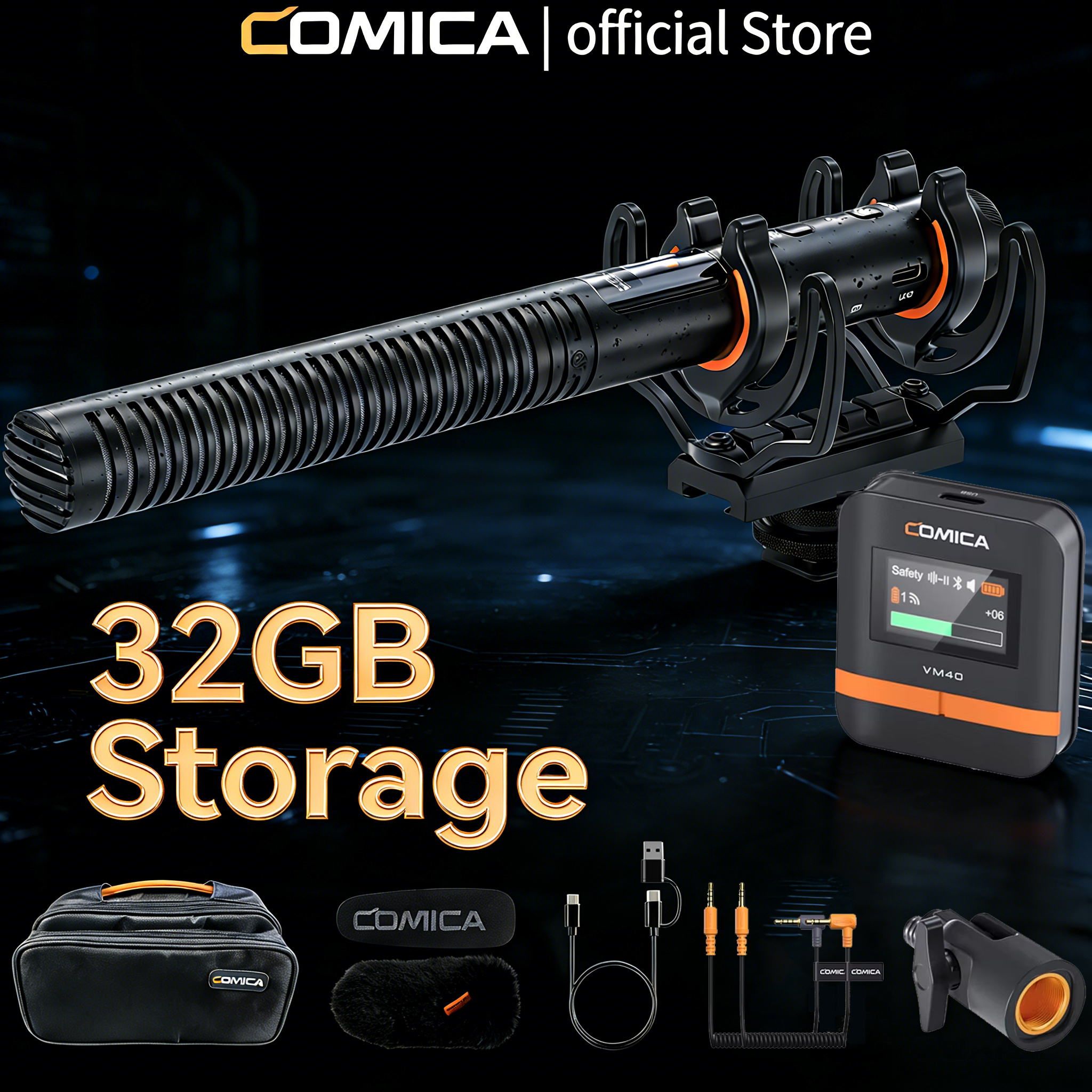 COMICA VM40 スーパーカーディオイド 2.4G ワイヤレスショットガンマイク 48kHz/32 ビット 32GB 内蔵ストレージマイク カメラ、スマートフォン、PC 用