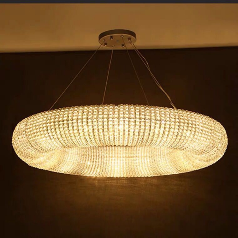 モダンな高級ラウンドクローム LED クリスタルドーナツシャンデリアダイニングリビングルーム寝室ホーム屋内照明器具クリスタルランプ