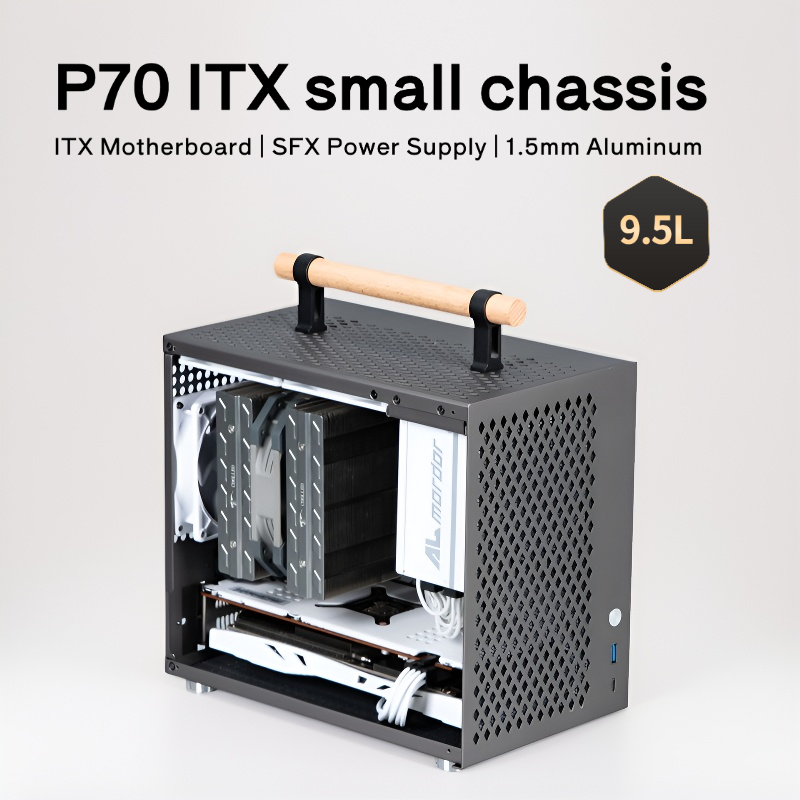 P70 ITX 小型シャーシ ケース、ITX マザーボード | SFX 電源 |1.5mm アルミニウム、ミニポータブル A4 ホスト小型ケース