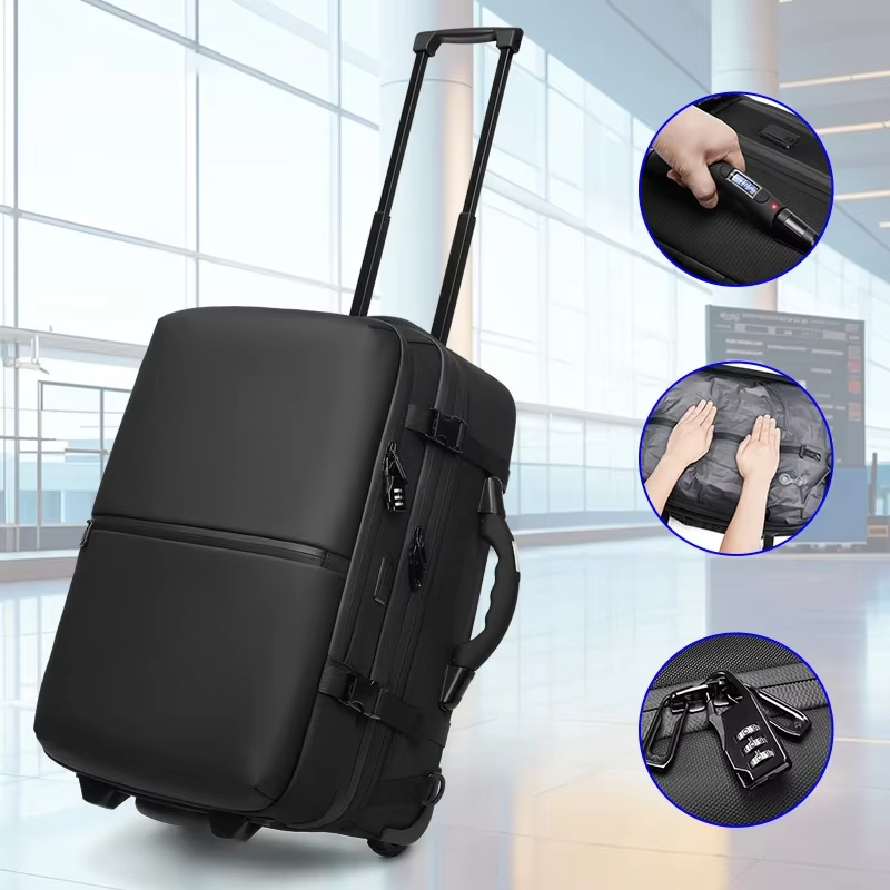 旅行トロリー真空圧縮ビジネスバックパックバッグ男性用車輪付きバックパック車輪付き荷物ローリングバッグ搭乗可能