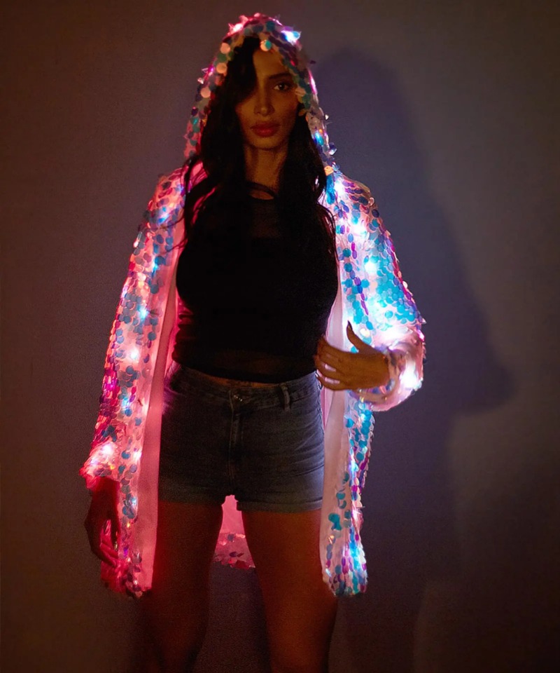 LED 光るジャケット ライトアップ ナイトクラブ バー パーティー ジャケット フェイクファー LED 発光スパンコール ステージ カラフルなライト長袖コーティング