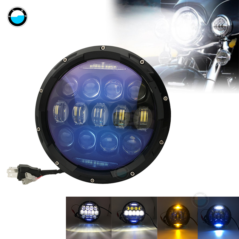 Motobike ヘッドライト 1 個 130W 7 インチラウンド LED ヘッドライト アンバー ターンシグナル/DRL オートバイ ストリート グライド ソフテイル FLHX FLD 用。