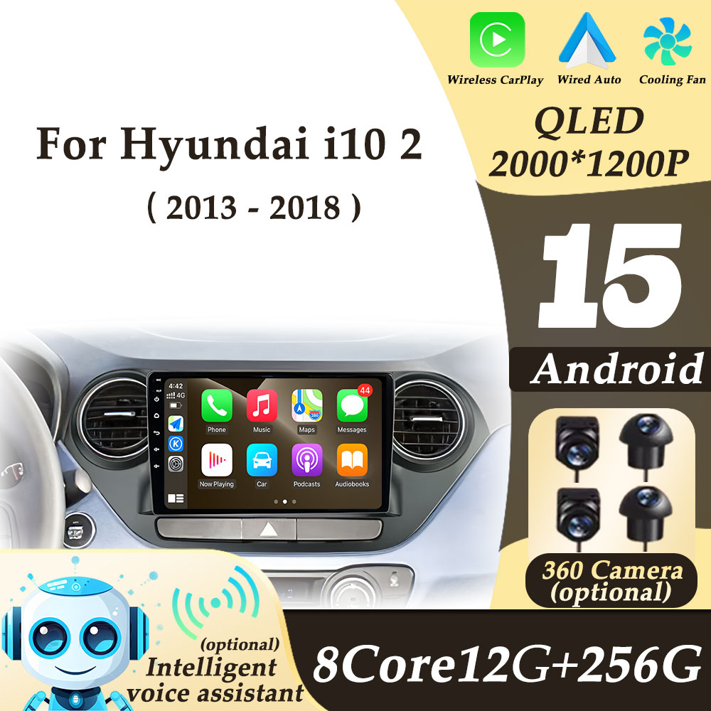 ヒュンダイ I10 2013-2018 カーラジオビデオオーディオマルチメディアプレーヤー Android 15 ワイヤレス CarPlay 分割画面 DSP ステレオ WIFI BT