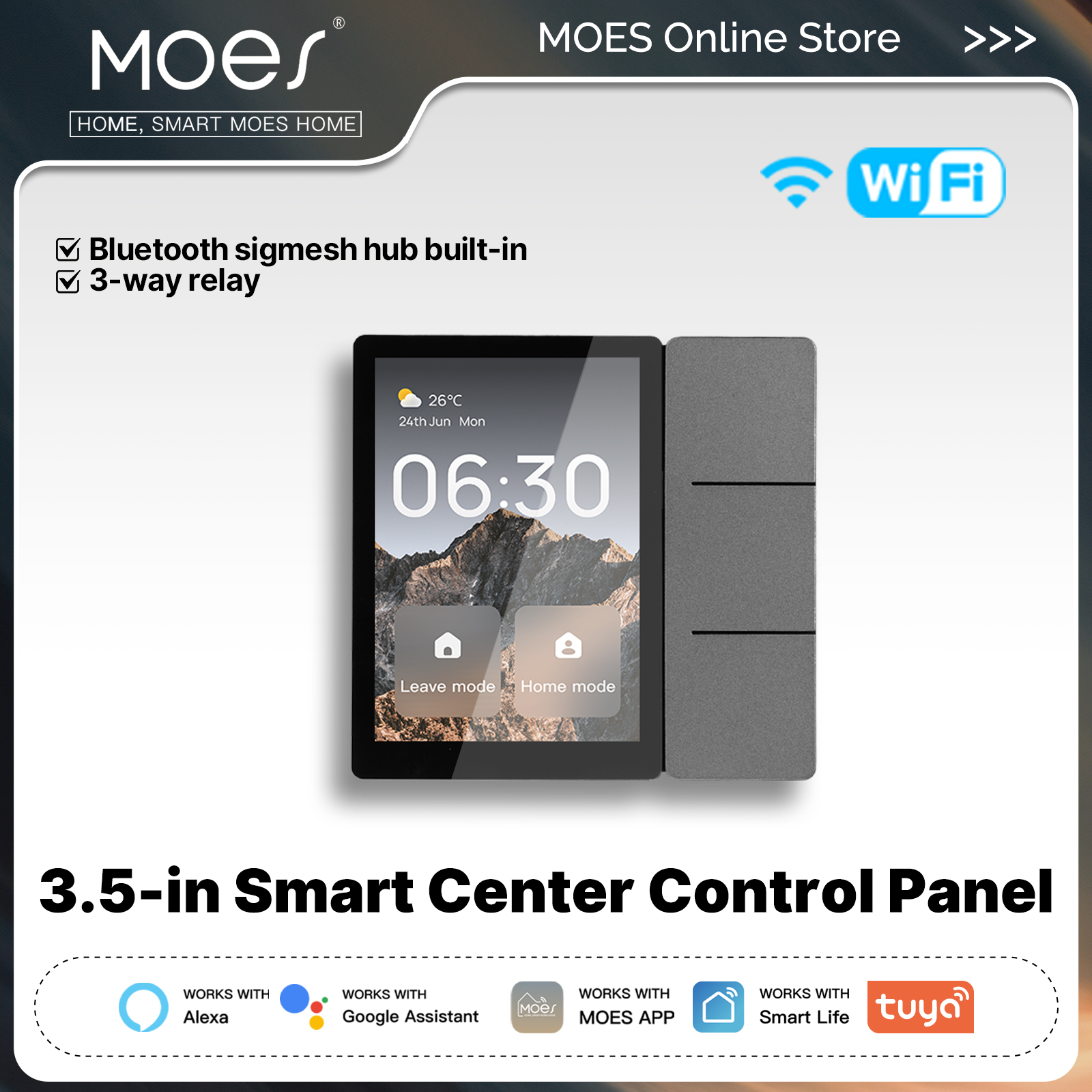 MOES Tuya WiFi 3.5 インチスマートセンターコントロールタッチパネル中央スクリーン Bluetooth Sigmesh ハブ内蔵 3 リレー物理ボタン