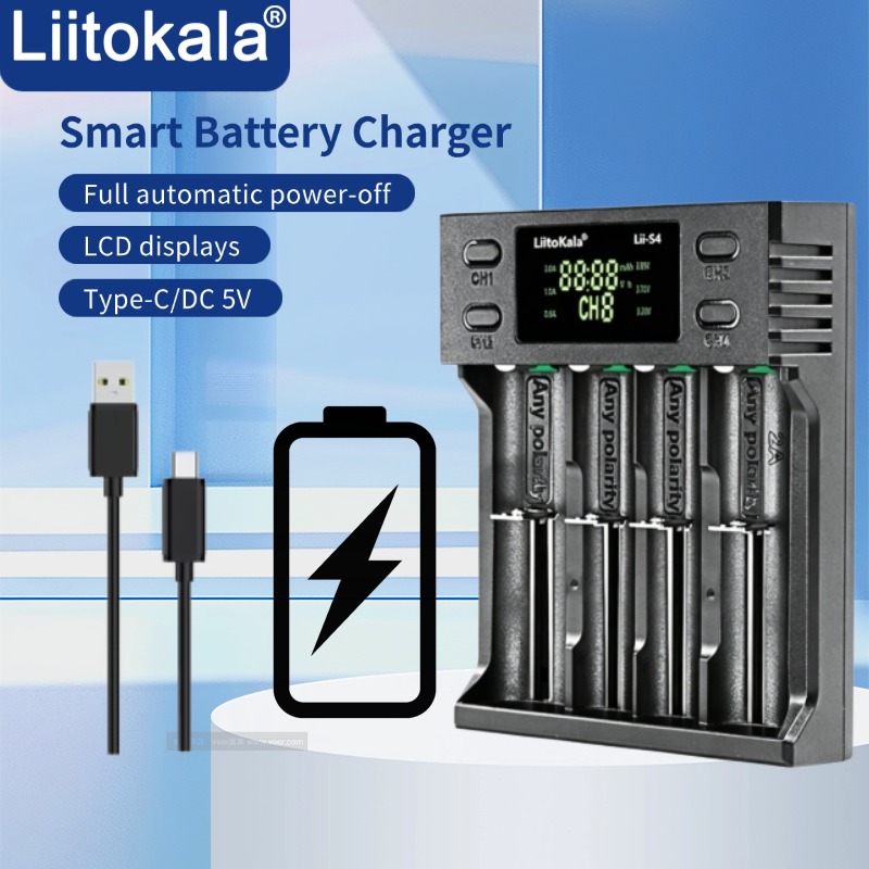 Liitokala S4 4 スロット ユニバーサル バッテリー充電器 18650 26650 21700 AA AAA リチウム用