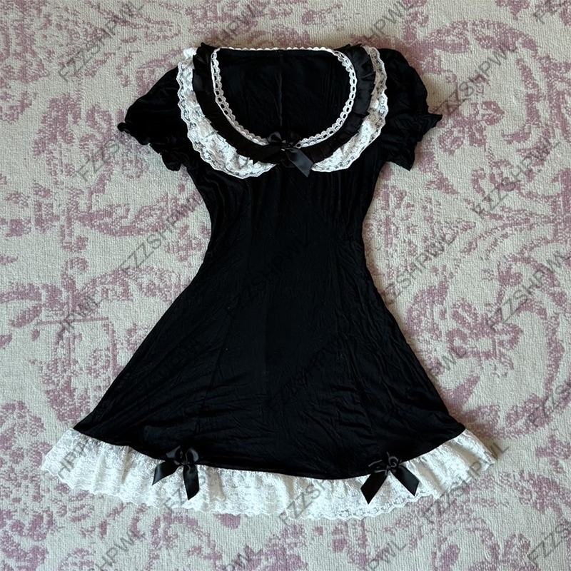 Y2K Dres 韓国の甘いスタイルサブカルチャーレース原宿 A ラインスカートロックゴスストリートちょう結びフロックパンクスパイシーな女の子スカートシック