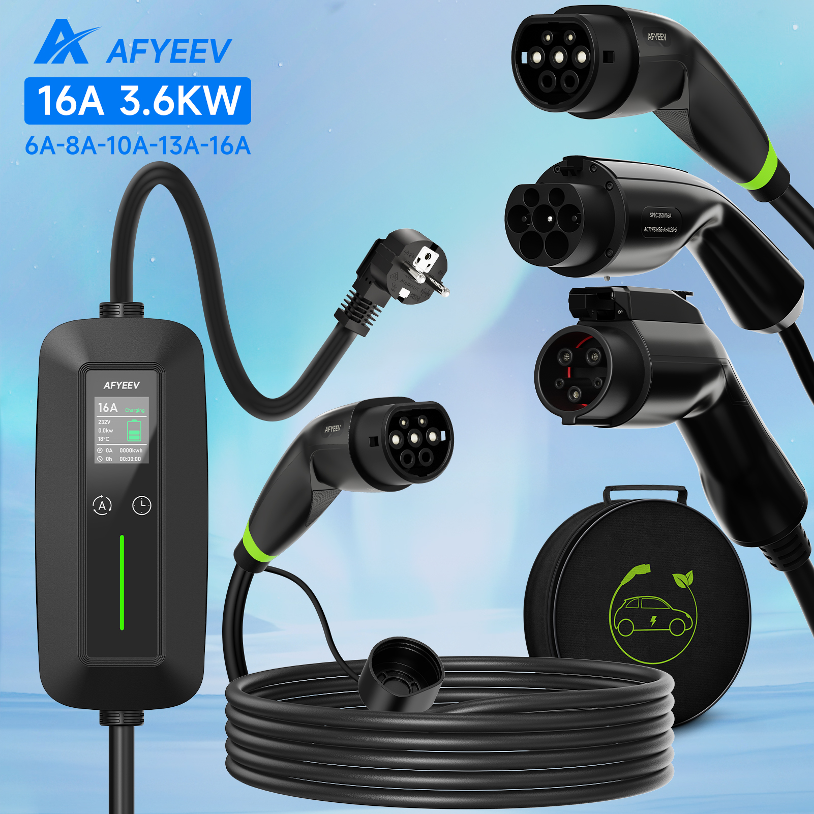 AFYEEV 3.6KW 16A Type2 IEC62196-2 EV 充電器ポータブル Type1 SAE J1772 電気自動車の充電器 GB/T EVSE 充電ケーブル EU プラグ