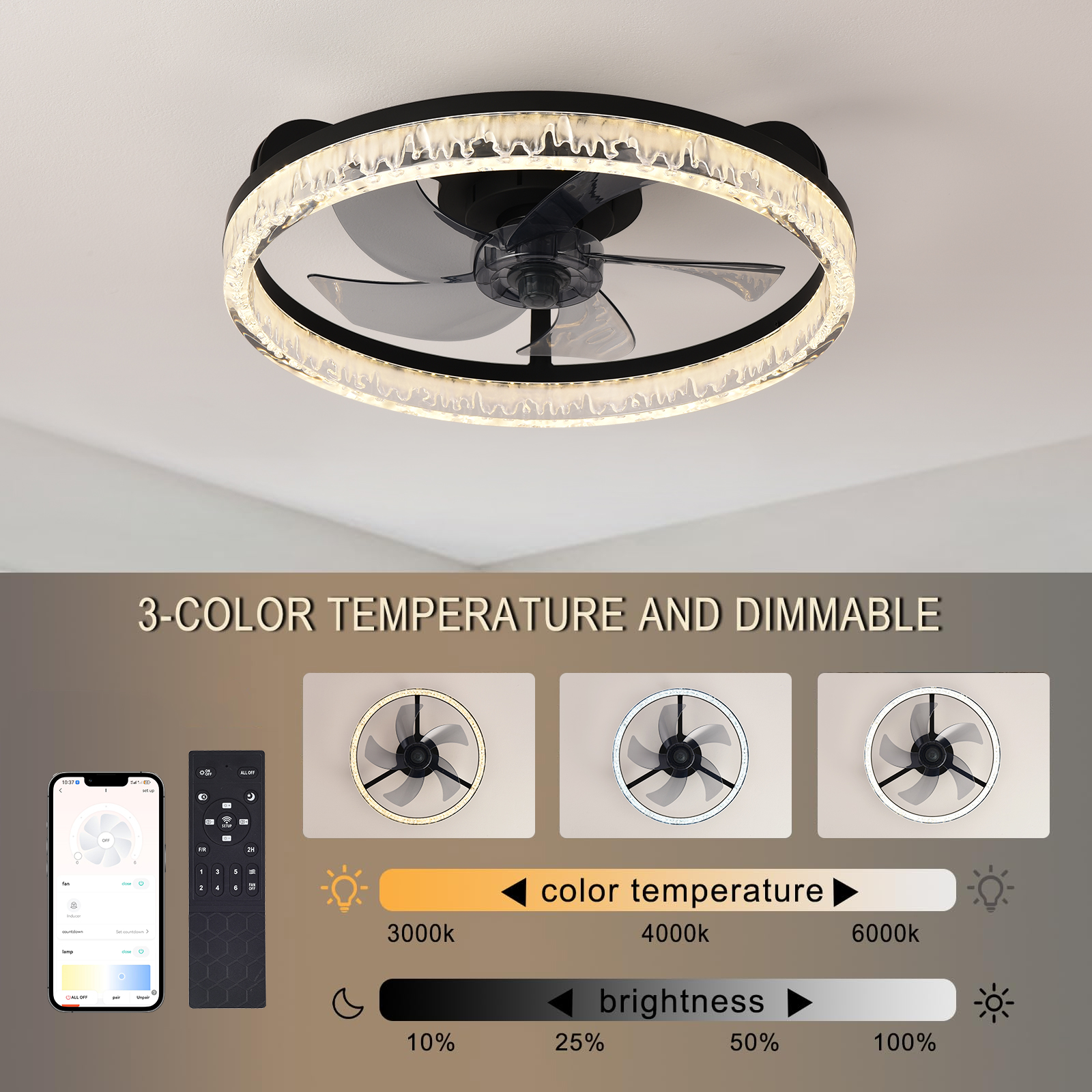 北欧クリスタル LED ランプシーリングファン付き 6 スピード寝室 DC シーリングファンリモコン付きシーリングファン照明器具付き
