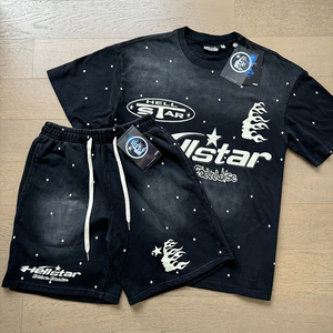Stock Hell Star 通気性抜群の特大サイズ、ヒップホップ・ストリートスタイル、ヴィンテージ風ウォッシュ加工コットン半袖Tシャツセット メンズ 夏用