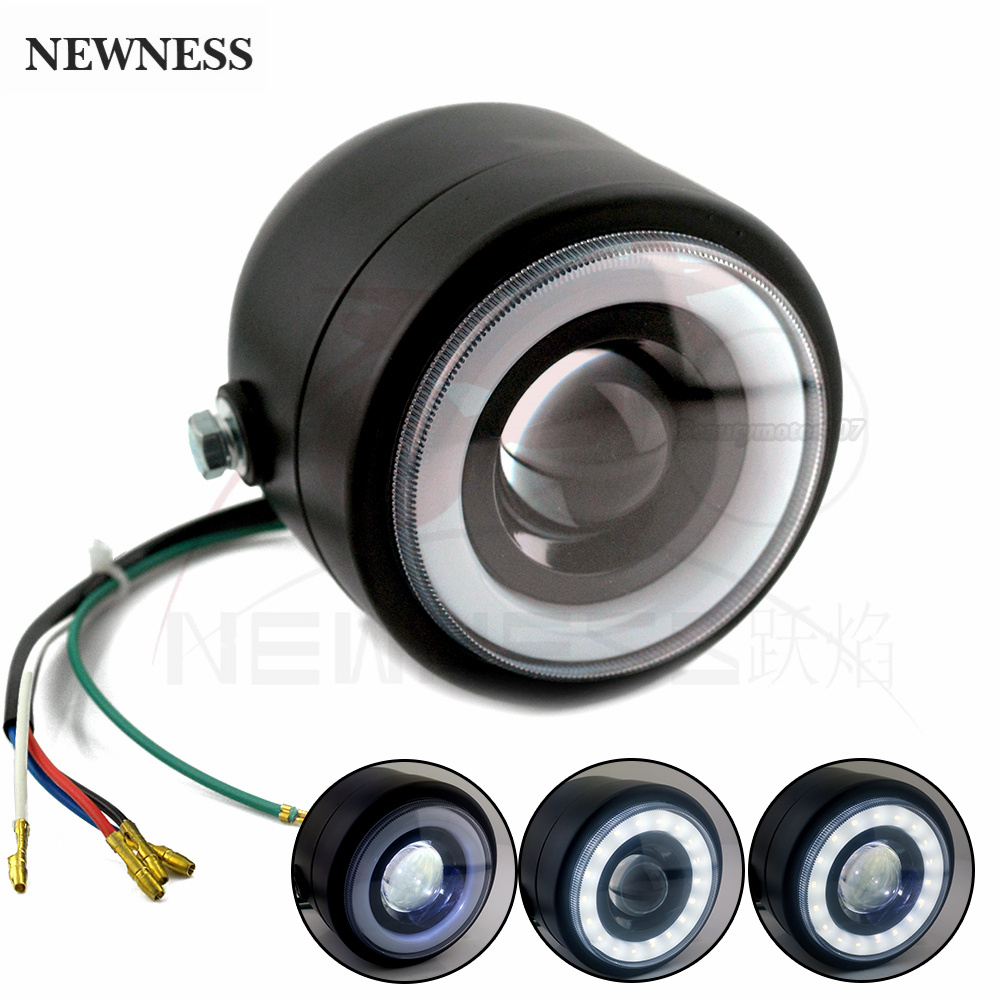 オートバイ 4.25 "サイドマウントヘッドライト LED エンジェルリングヘッドランプハーレーホンダヤマハカスタムボバーストリートスポーツカフェレーサー