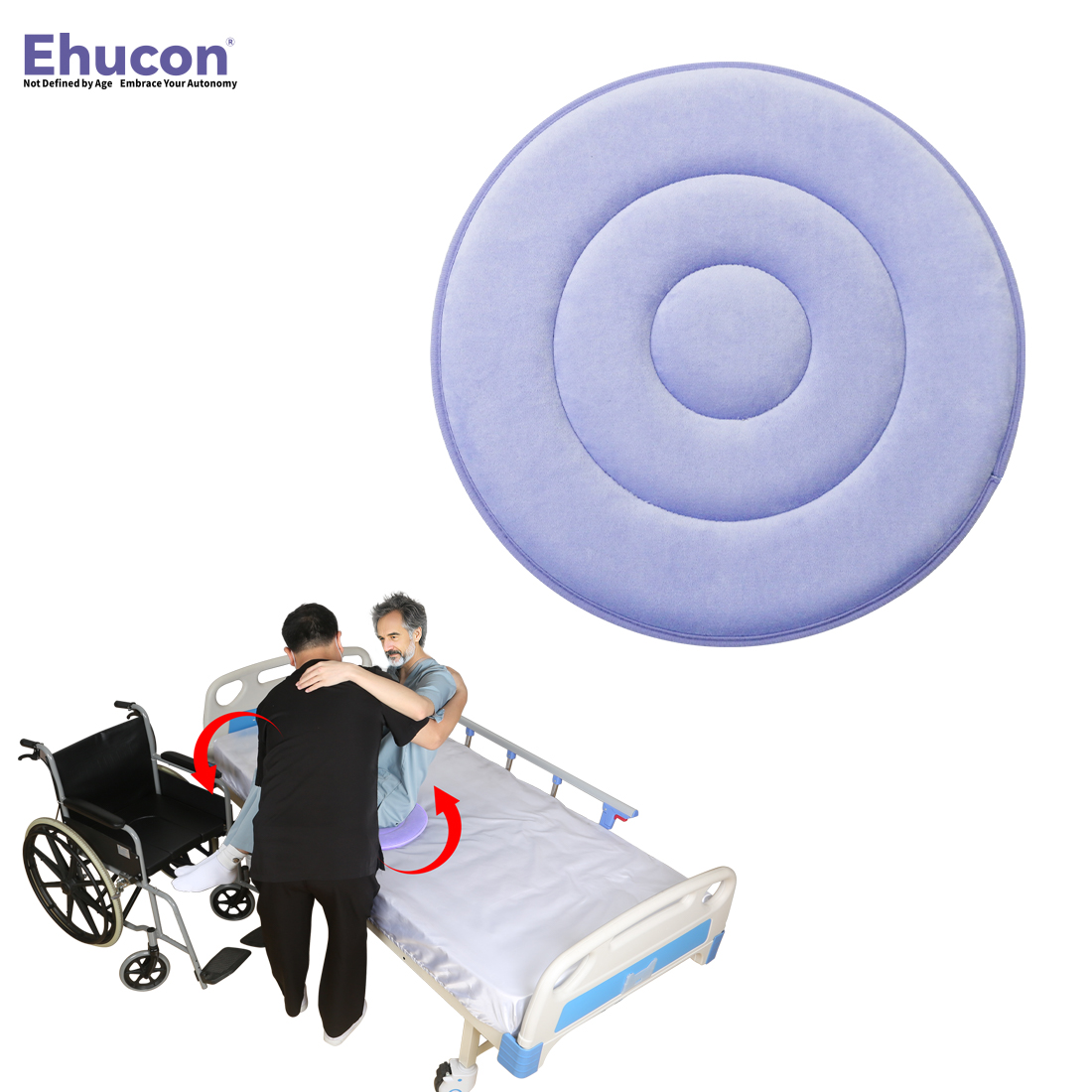 Ehucon 高齢者用 360°回転シートクッション、車椅子/ベッド/車用回転クッション、圧力軽減移乗アシストパッド