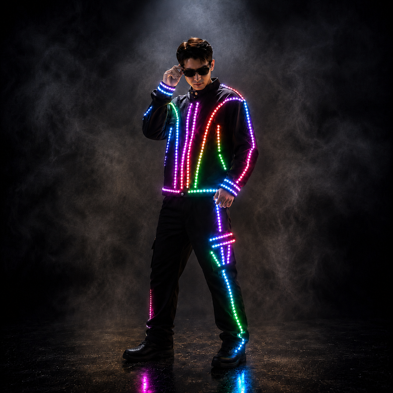 ステージパーティーDJライトアップ服に適したカラフルな発光ジャケットコスチューム