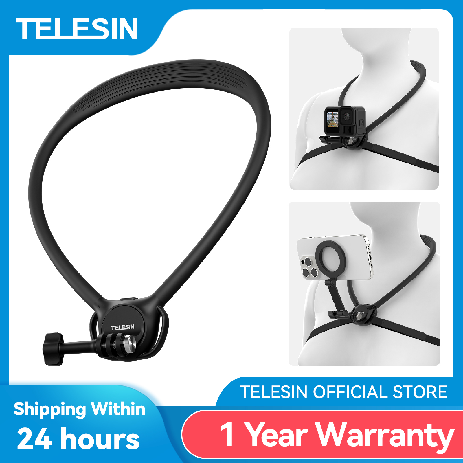 TELESIN 電話アクションカメラ 2 in 1 ネックホールドマウント GoPro Insta360 DJI OSMO アクションユニバーサルアクションカメラ電話アクセサリー