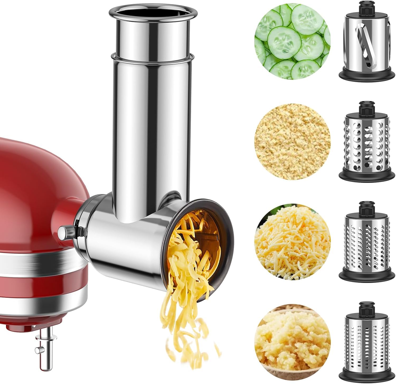 Stainless Steel Slicer Shredder Attachment for KitchenAid Stand Mixers Salad Maker Grinding Powder with 4 Blades