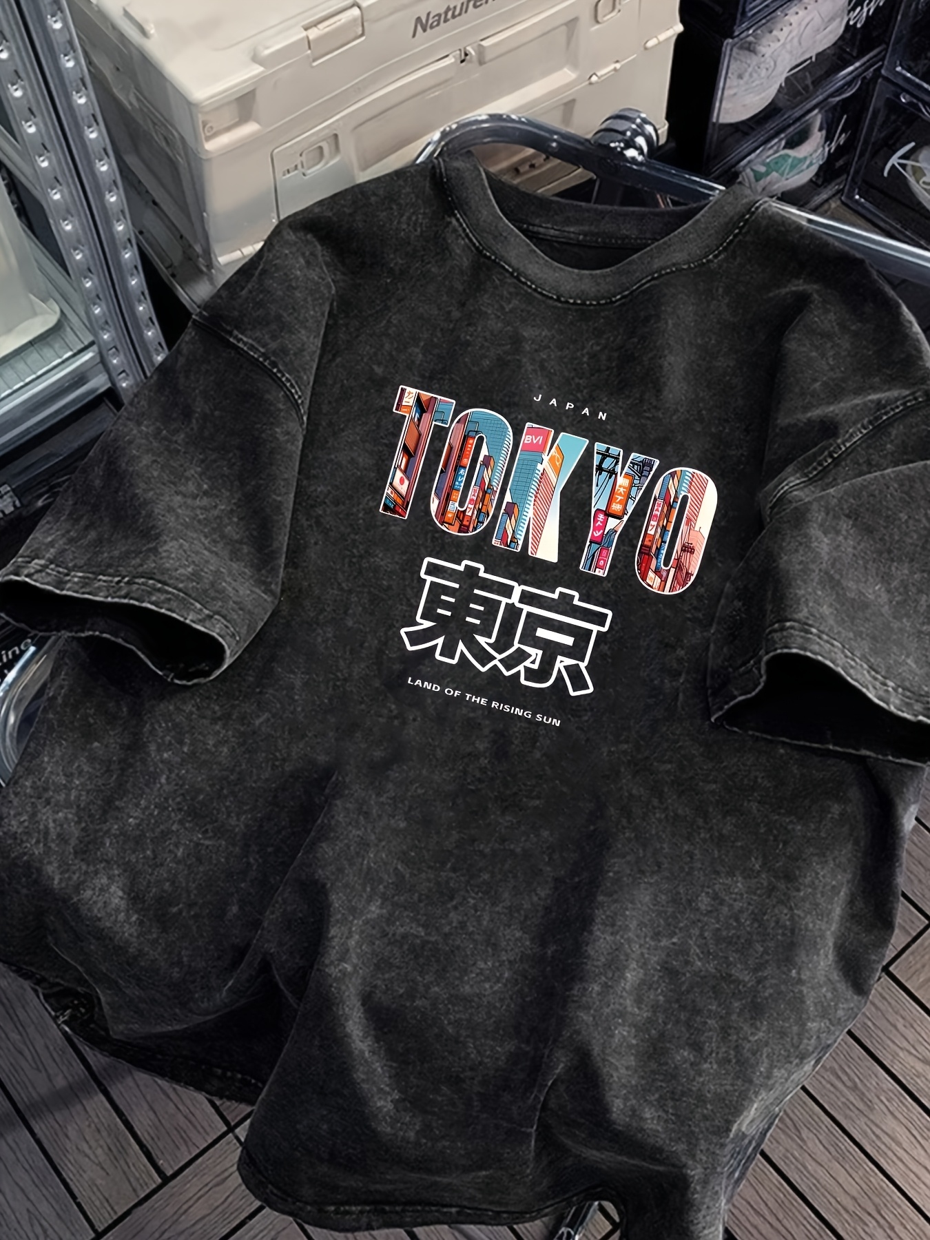 メンズ綿 100% ウォッシュ和風ラウンドネック半袖 Tシャツ夏カジュアルプリントトップ Tシャツ