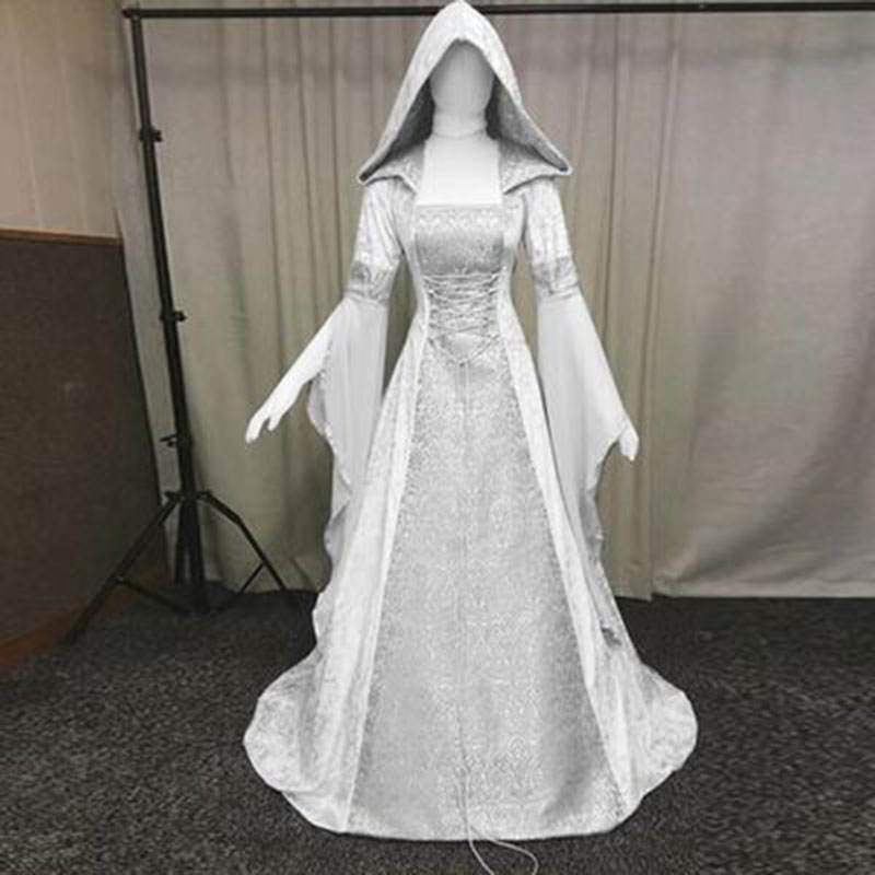 女性の中世レトロスタイルのウェディングドレス 8 色フード付きウエストドレスコスプレ
