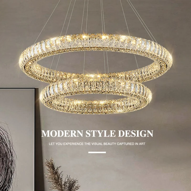 高級リングクリスタルシャンデリア Led 天井照明器具リビングルームライトシャンデリアペンダント天井ランプ Żyrandol 光沢