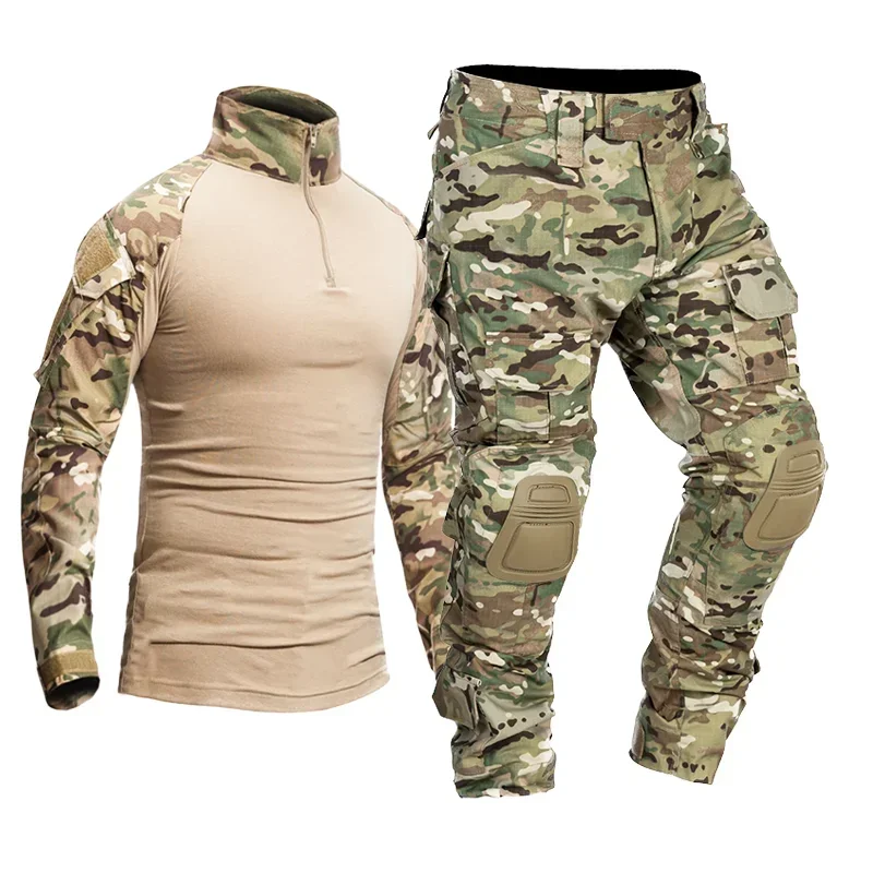 戦術キットメンズ屋外迷彩スーツ戦闘服狩猟パンツトレーニングシャツ義務貨物ズボン耐摩耗性セット