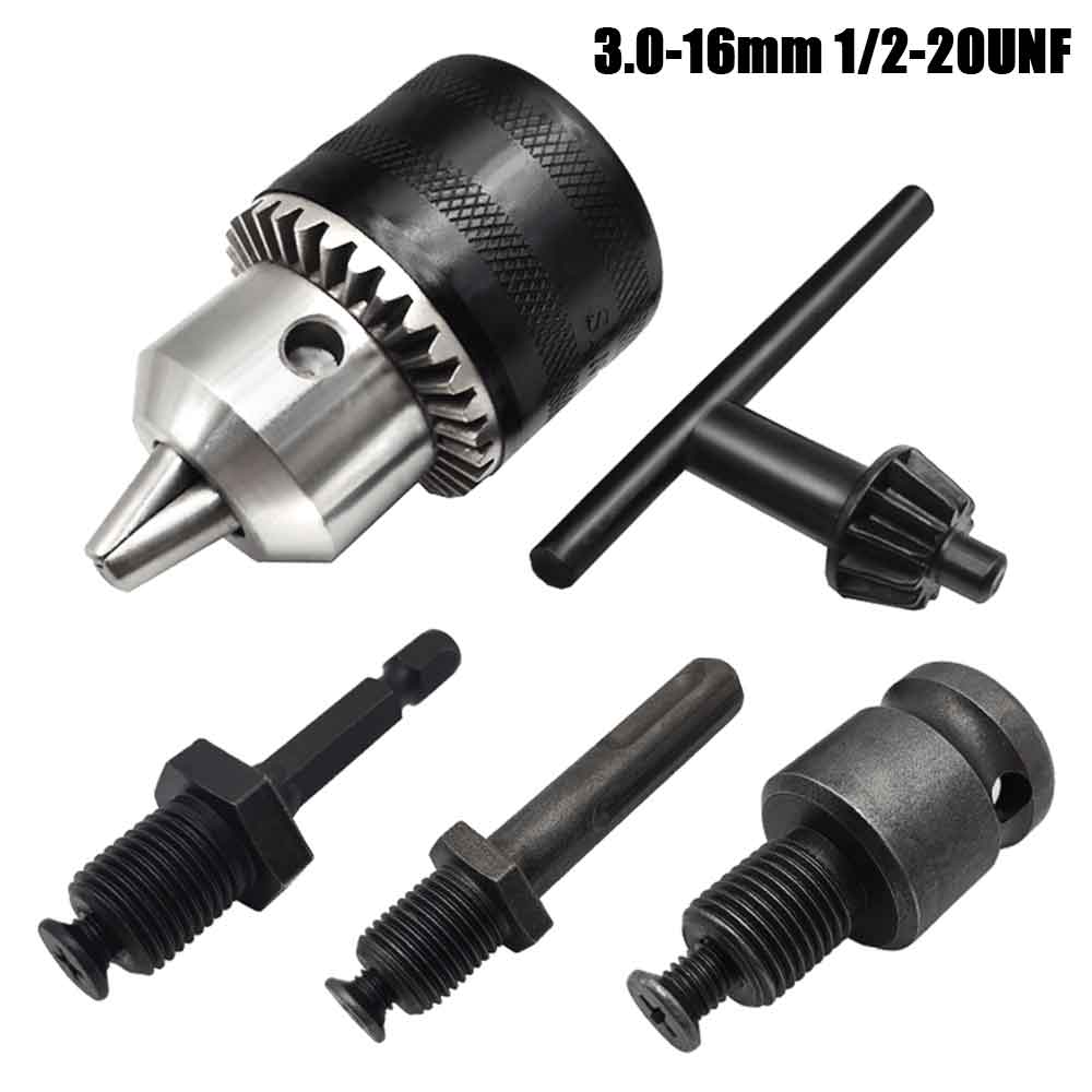 3.0-16mmドリルチャック、1/2-20UNFマウントインパクトドライバービットチャック変換六角シャンク/SDS-Plusソケットスクエアアダプター、チャックキー付き