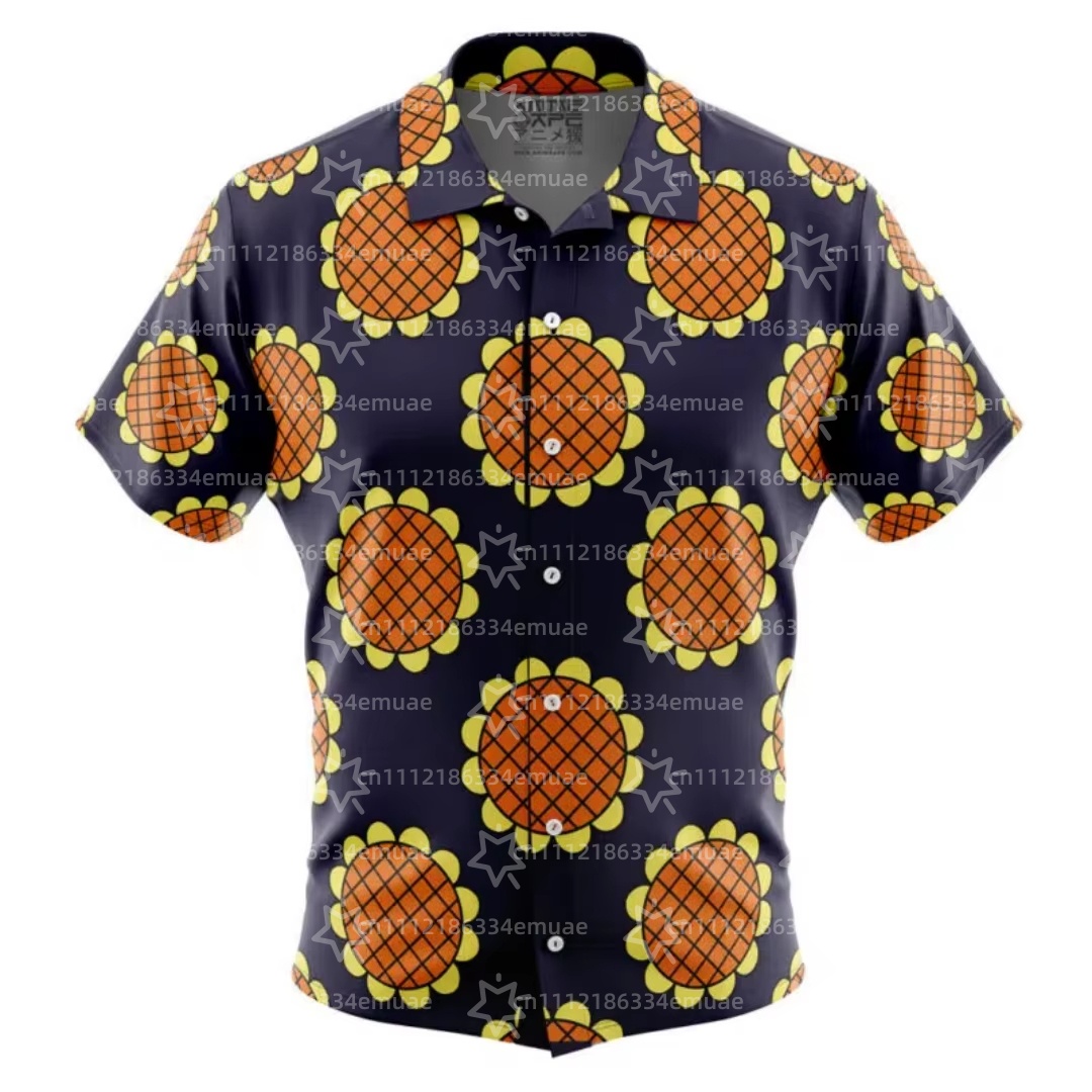 2026 夏モンキー D ルフィルーシードレスローザワンピースボタンアップアロハシャツレジャー速乾メンズシャツ子供服 Tシャツ