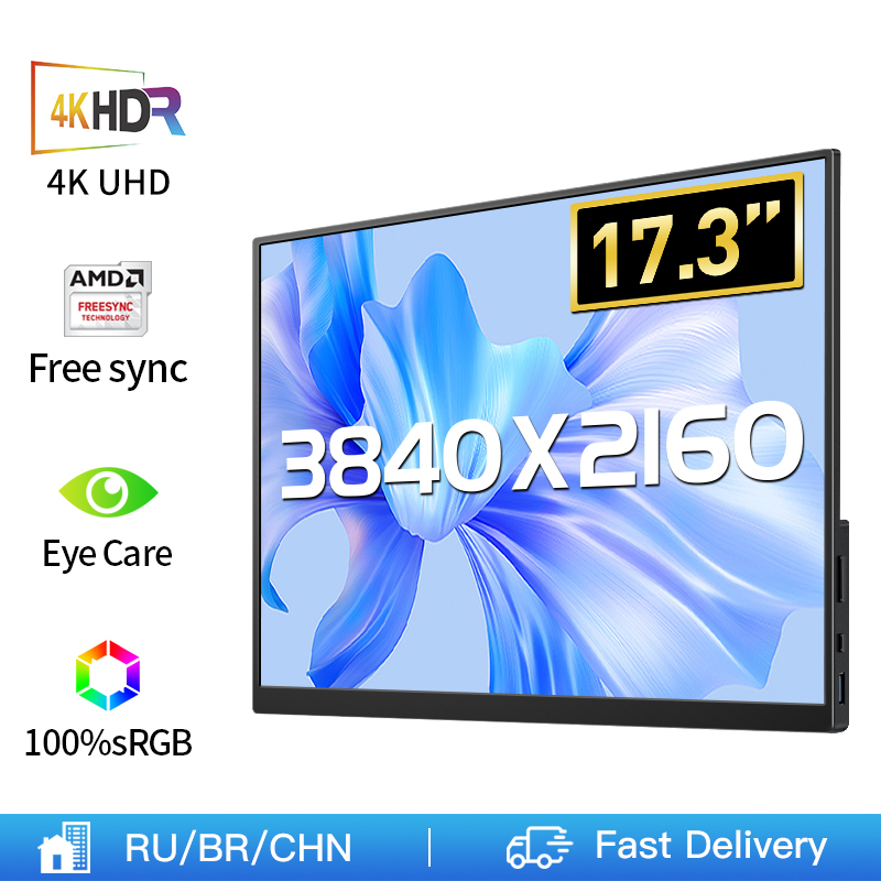 VCHANCE 17.3 ''4K ポータブルモニター 3840*2160p 100%sRGB 400nits 16:9 トラベルオフィスディスプレイ電話ラップトップスイッチ Xbox Macbook