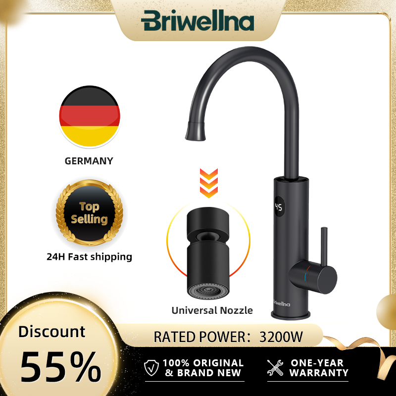 Briwellna インスタント温水加熱蛇口 220V 電気蛇口ユニバーサルアダプターノズルステンレス鋼加熱蛇口