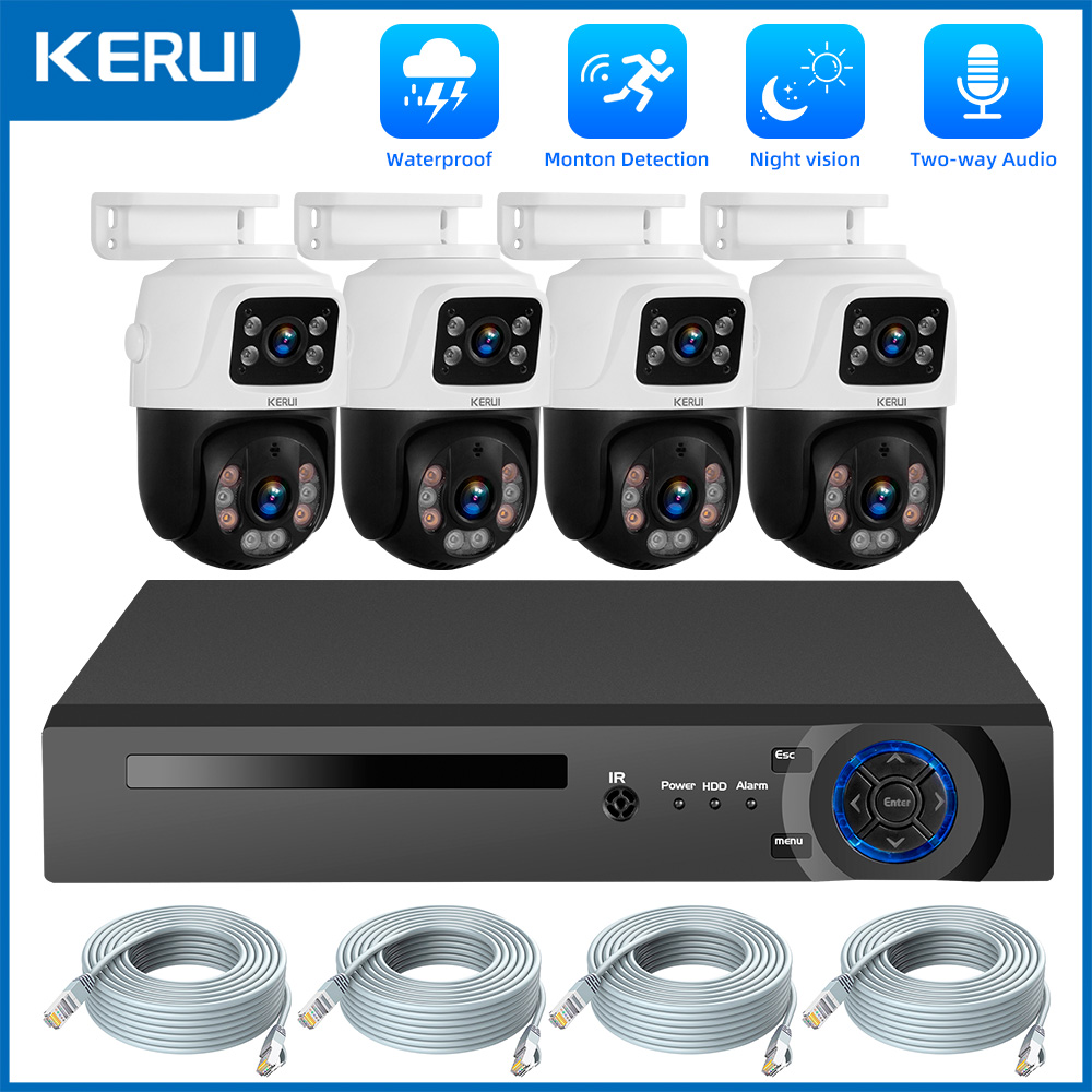 KERUI 防水 6MP HD POE 監視カメラシステム デュアルレンズ PTZ WIFI IP ホームセキュリティ 4CH 8CH POE NVR ビデオ H.265 CCTV キット