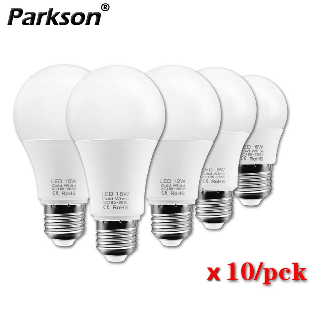 10 個 E27 LED 電球 220 V 240 V 18 ワット 15 ワット 12 ワット 9 ワット 6 ワット 3 ワットスポットライト電球 LED ランプランパーダ Bombillas Lamparas 家庭用テーブルランプ