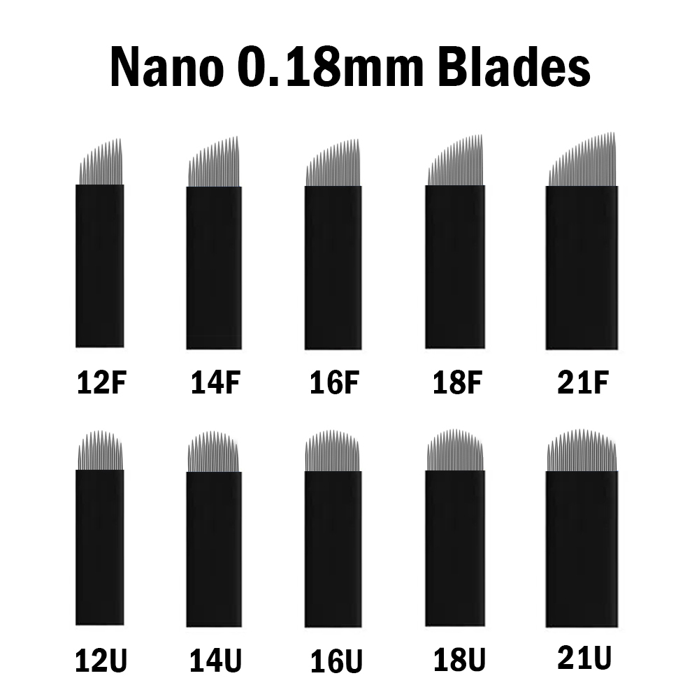 50 ピース/箱ブラックナノブレード薄型 0.18 ミリメートル Microblading フレックス U 字型タトゥー針アートメイク眉毛マニュアルペン
