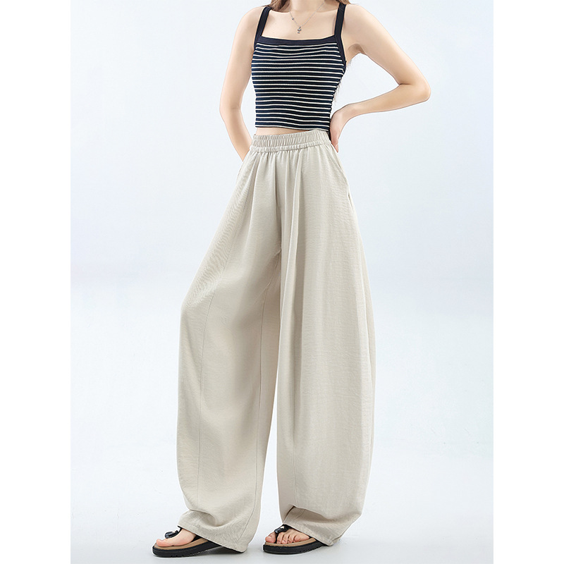 女性のワイドレッグパンツ夏ルーズカジュアルだぶだぶスウェットパンツ全身弾性ウエスト無地薄いズボン女性