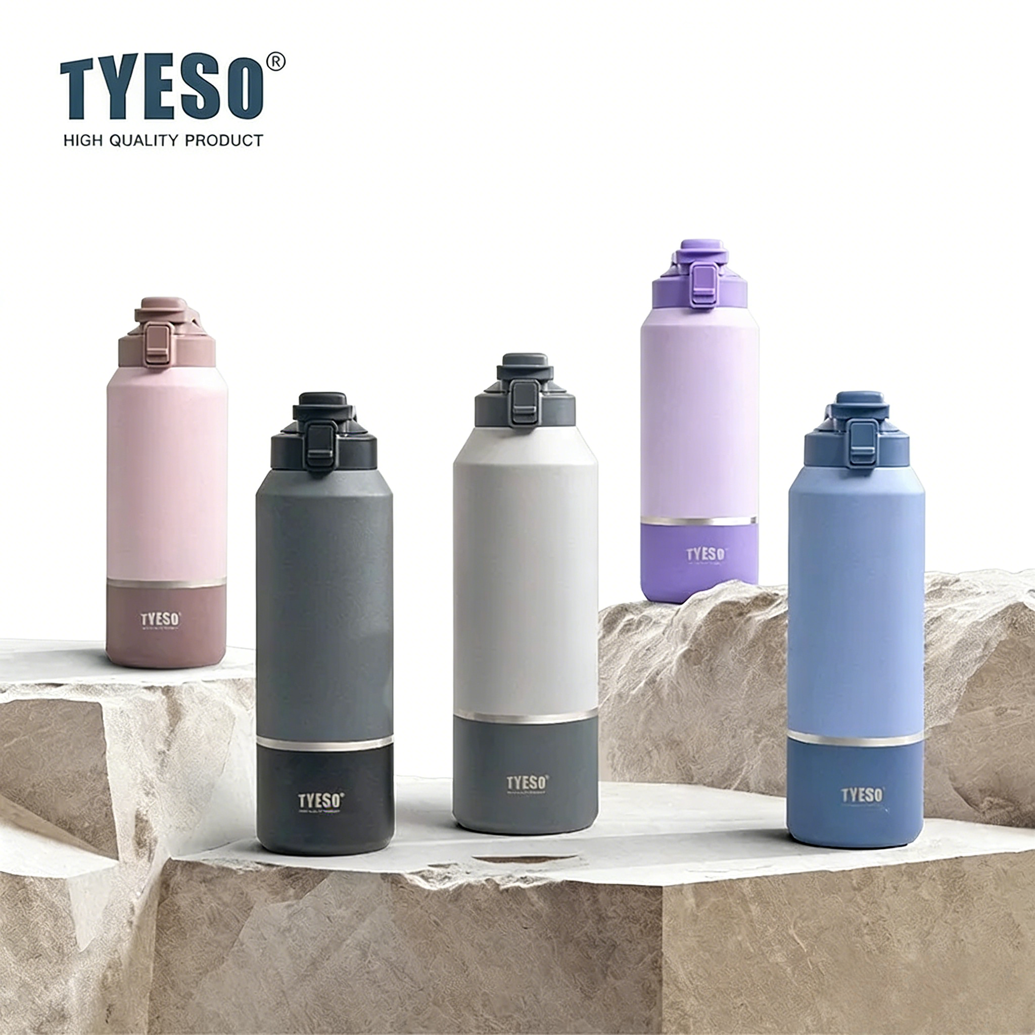 Tyeso 大容量断熱ウォーターボトル ポータブル トラベルマグ ハンドル付き 漏れ防止蓋 アウトドア スポーツ ハイキング ドリンクウェア用