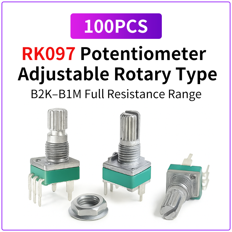 100 個 RK097 15 ミリメートルシャフトポテンショメータキット B2K–1M リニア B タイプ 3 ピン垂直取付ブラケット付き