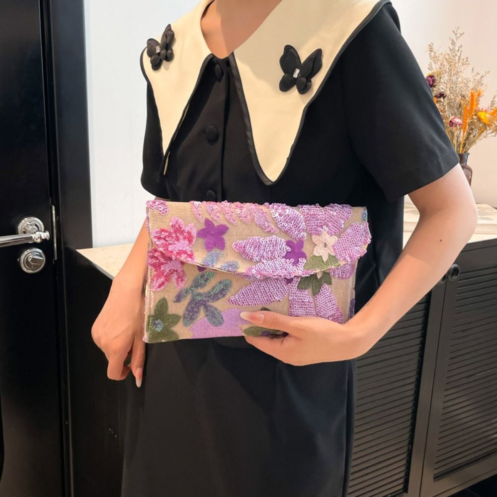 スタイリッシュなスパンコールイブニングクラッチバッグエレガントなビーズの花の刺繍バッググリッター絶妙なパーティー財布特別な機会