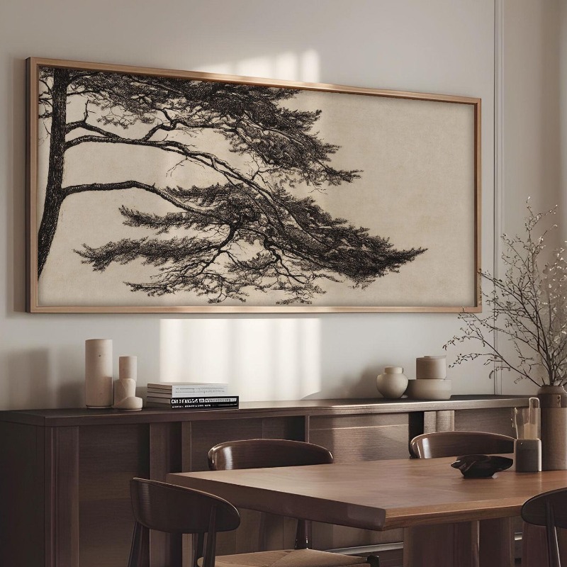 ヴィンテージ松の木の枝描画ポスターと版画キャンバス絵画壁アート画像リビングルームの家の装飾 Cuadros