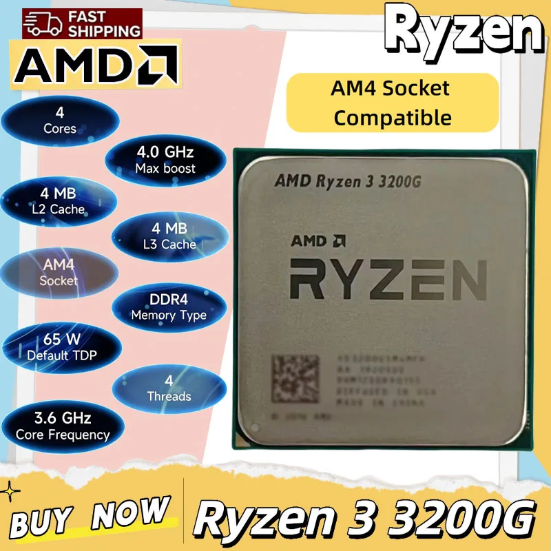 AMD Ryzen 3 3200G R3 3200G 3.6GHz クアッドコア 4 スレッド 65W AM4 CPU (Radeon Vega 8 グラフィックス デスクトップ プロセッサー ゲーム用 CPU)