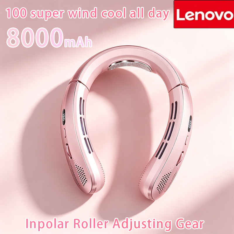 Lenovo 8000mAh ブレードレス吊り首ファン USB 充電式ミュート空気クーラー LED デジタルディスプレイポータブルハンドヘルドファン屋外用