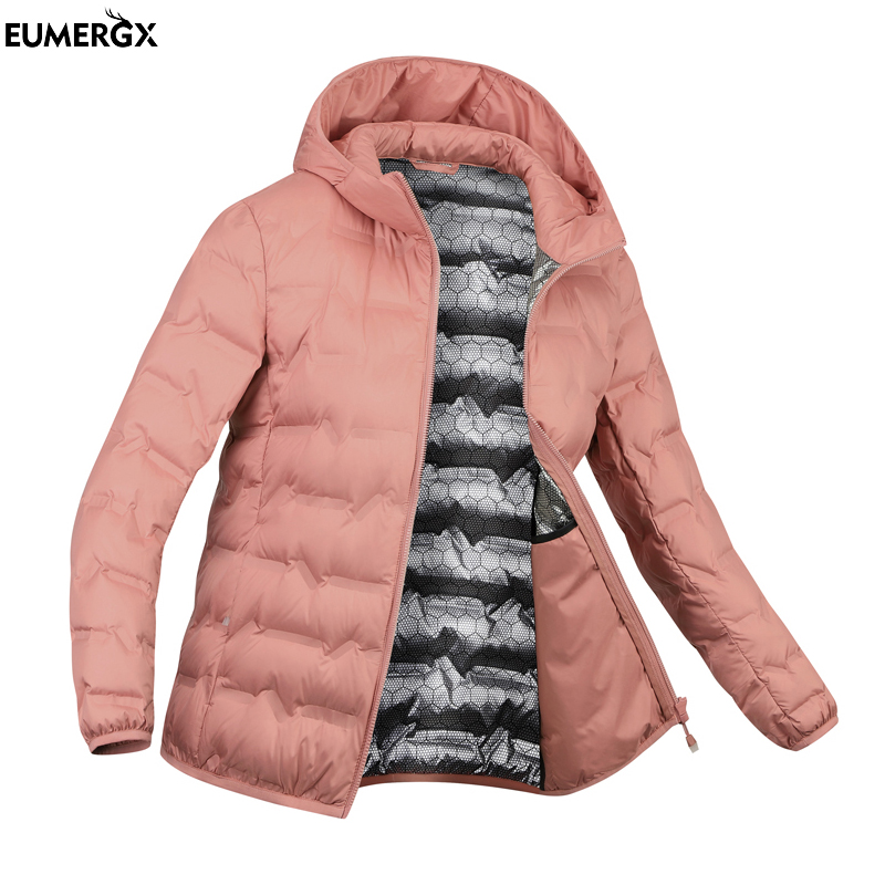 EUMERGX 女性の冬のダウンジャケットダックダウン軽量パッド入りジャケットキャンプ登山トレッキンググラフェン裏地暖かいコート