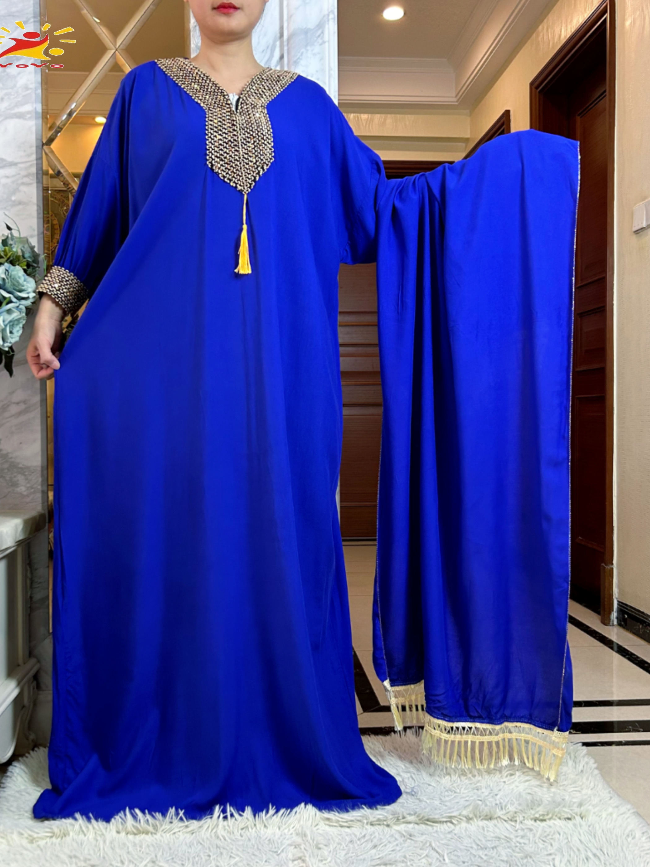 2025New イスラム教徒の女性長袖秋のドレス綿大きなスカーフ Boubou マキシイスラム女性ドレスアフリカアバヤ