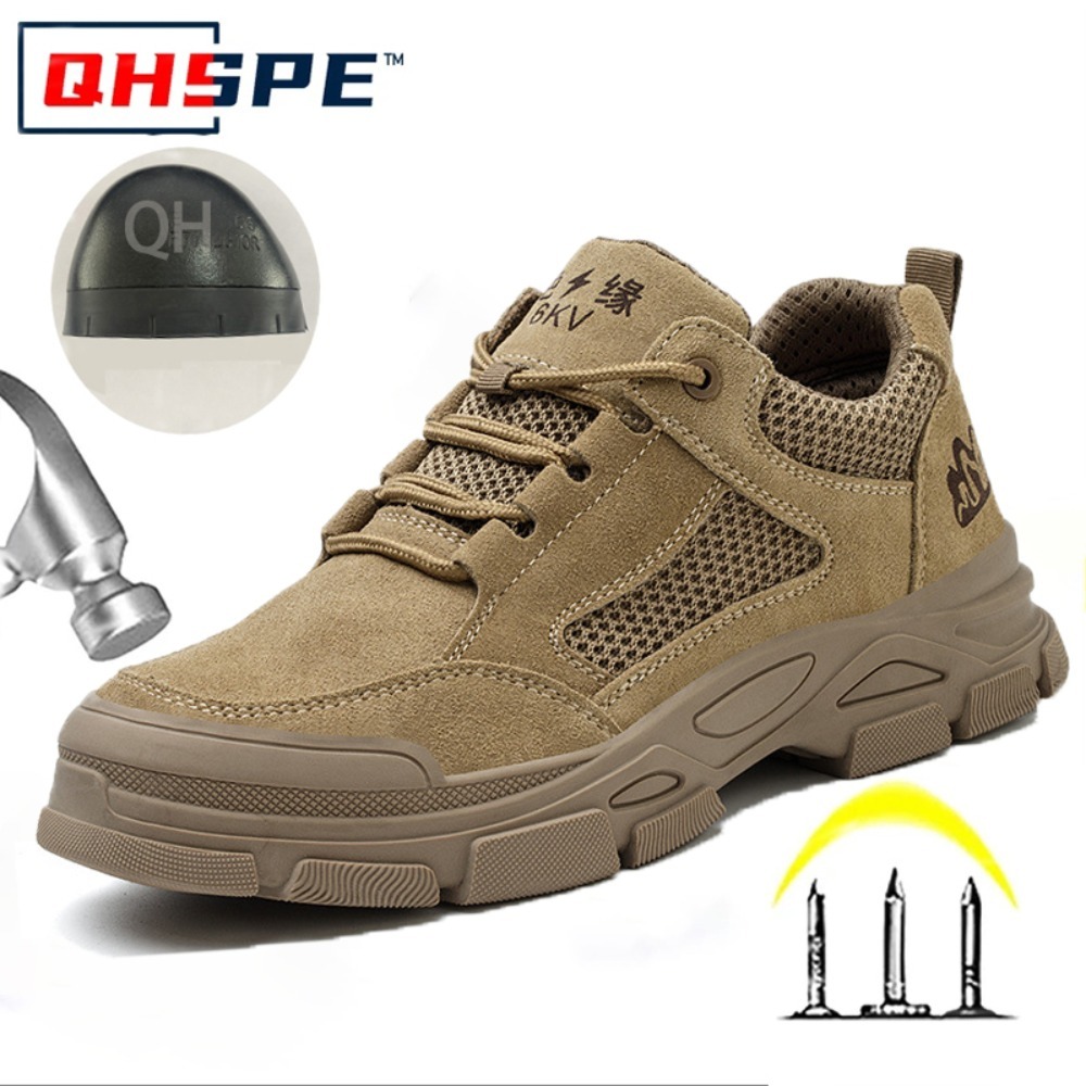 労働保護靴メンズアンチスマッシングアンチピアス絶縁作業靴牛革固体底建設現場 SafetyShoes