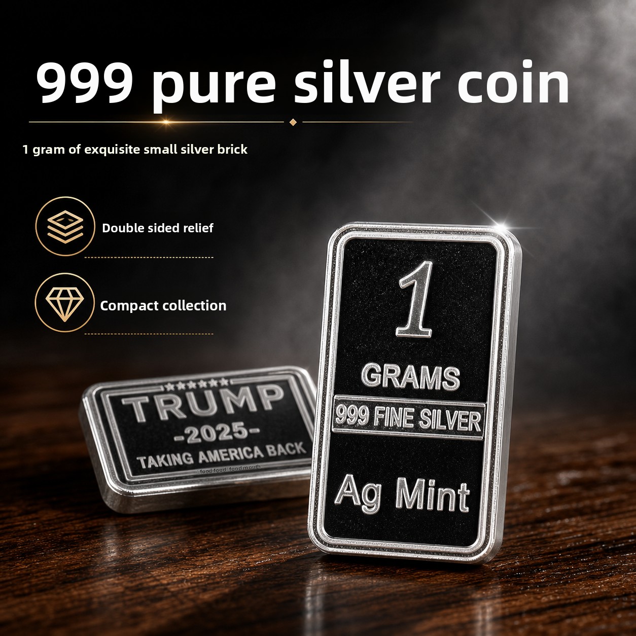 ミニ 1 グラム .999 純銀地金バー 2025 ダブルエンボスメタルインゴット Ag ミントテイキングアメリカバック記念コイングッズ記念品ギフトコレクターファンチャーム