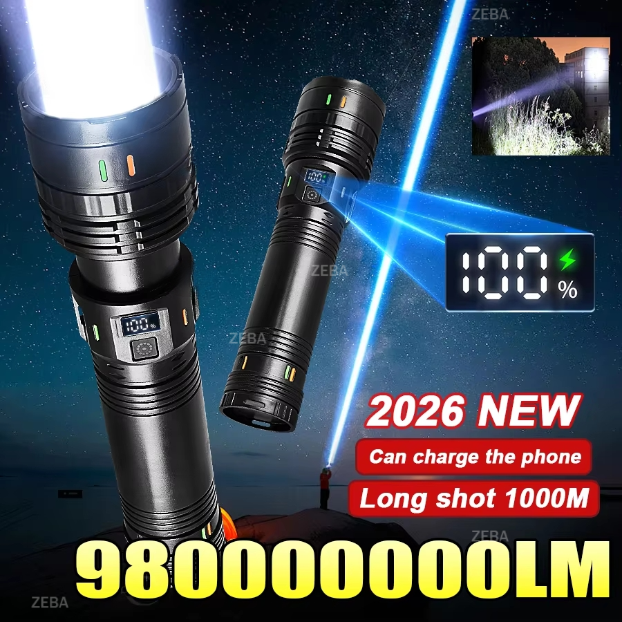 2026 新超高輝度 LED 懐中電灯 980000000LM ロングショット戦術トーチ充電式ポータブルランプ屋外キャンプランタン