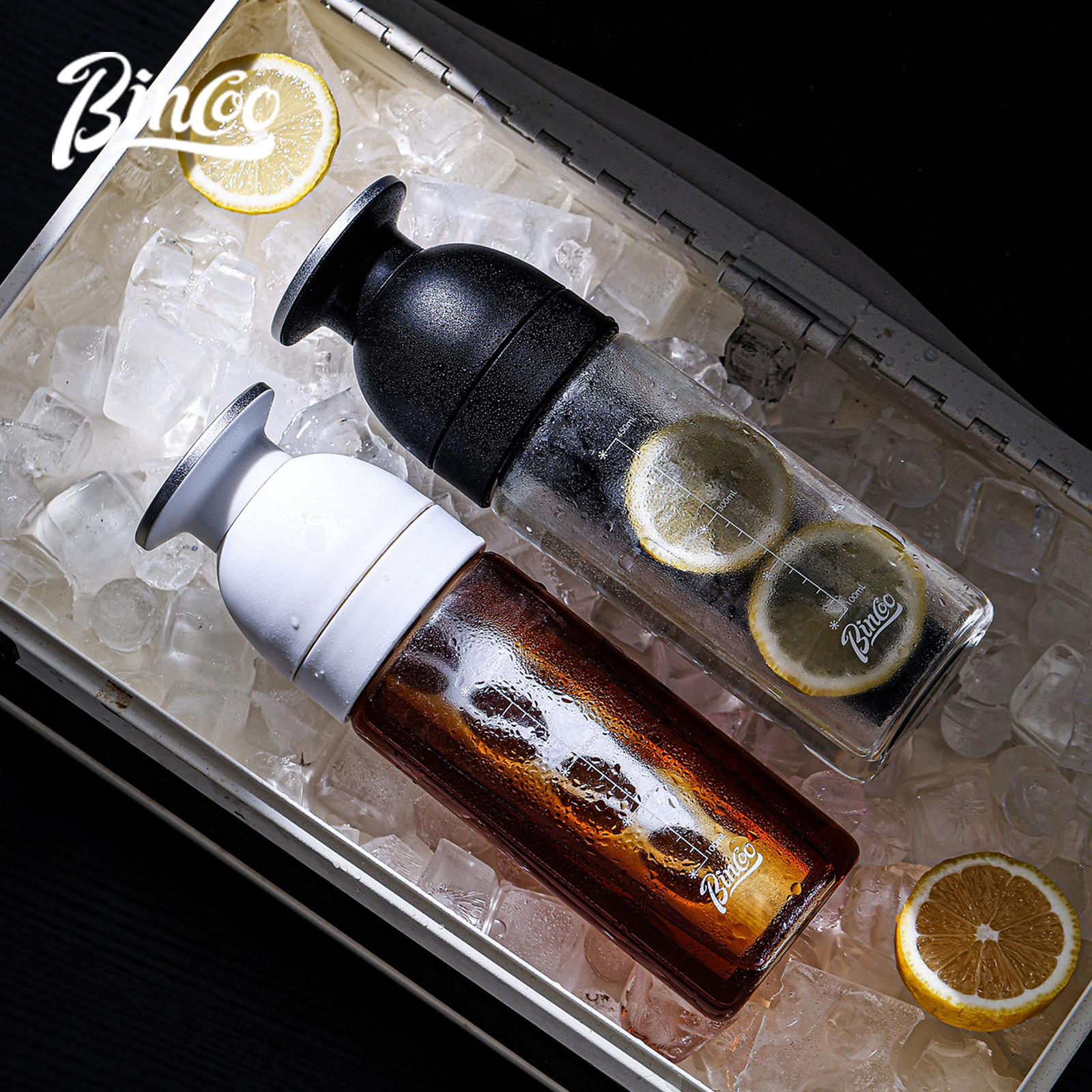 Bincoo ガラス水出しボトルポータブル旅行コーヒーマグコールドソークカラフェアメリカーノ水差し再利用可能な漏れ防止蓋