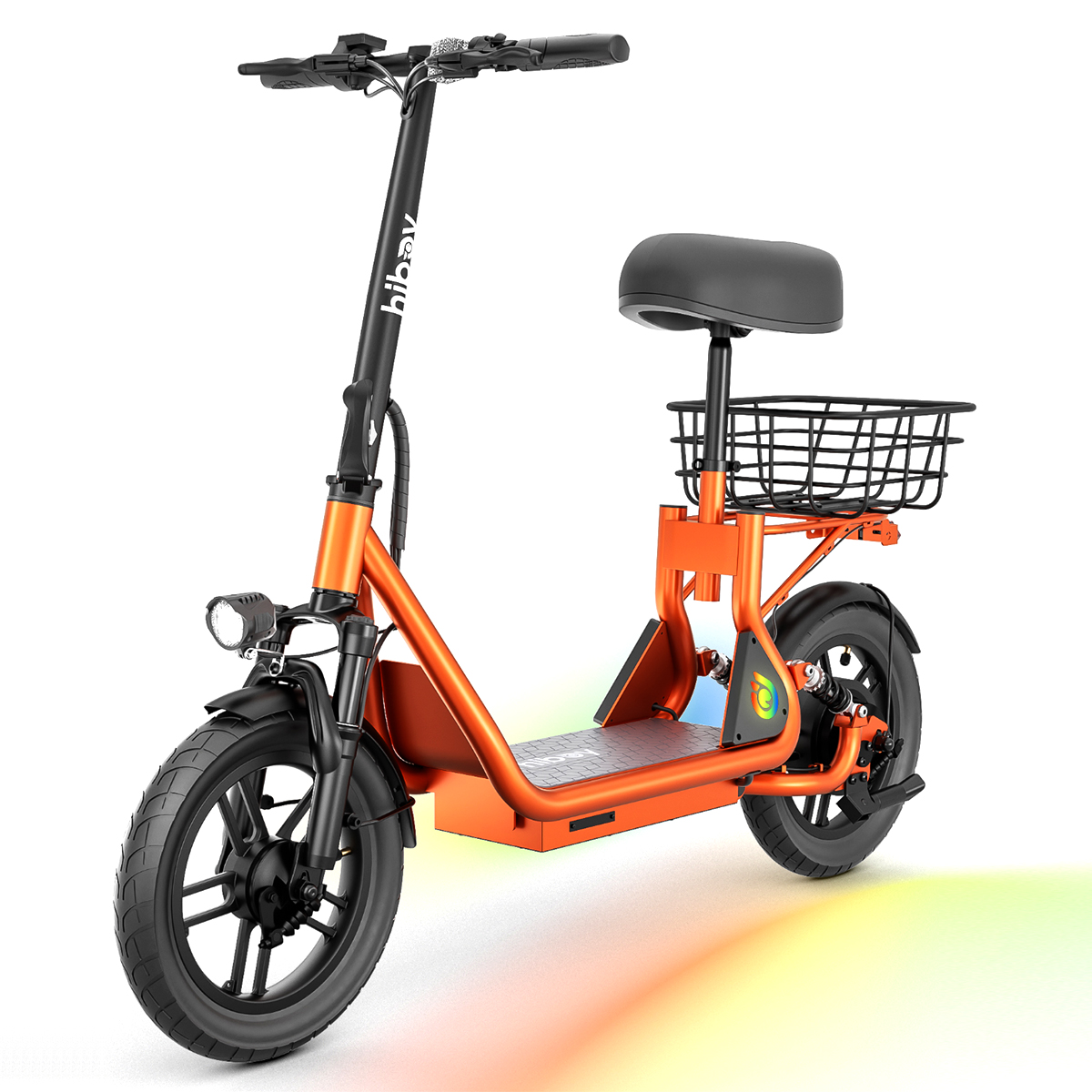 Hiboy Q2N 電動スクーター 大人用シート付き 500Wモーター 14インチホイール デュアルサスペンション 22マイル範囲 折りたたみ式ネオンライト アーバンコミュータースクーター
